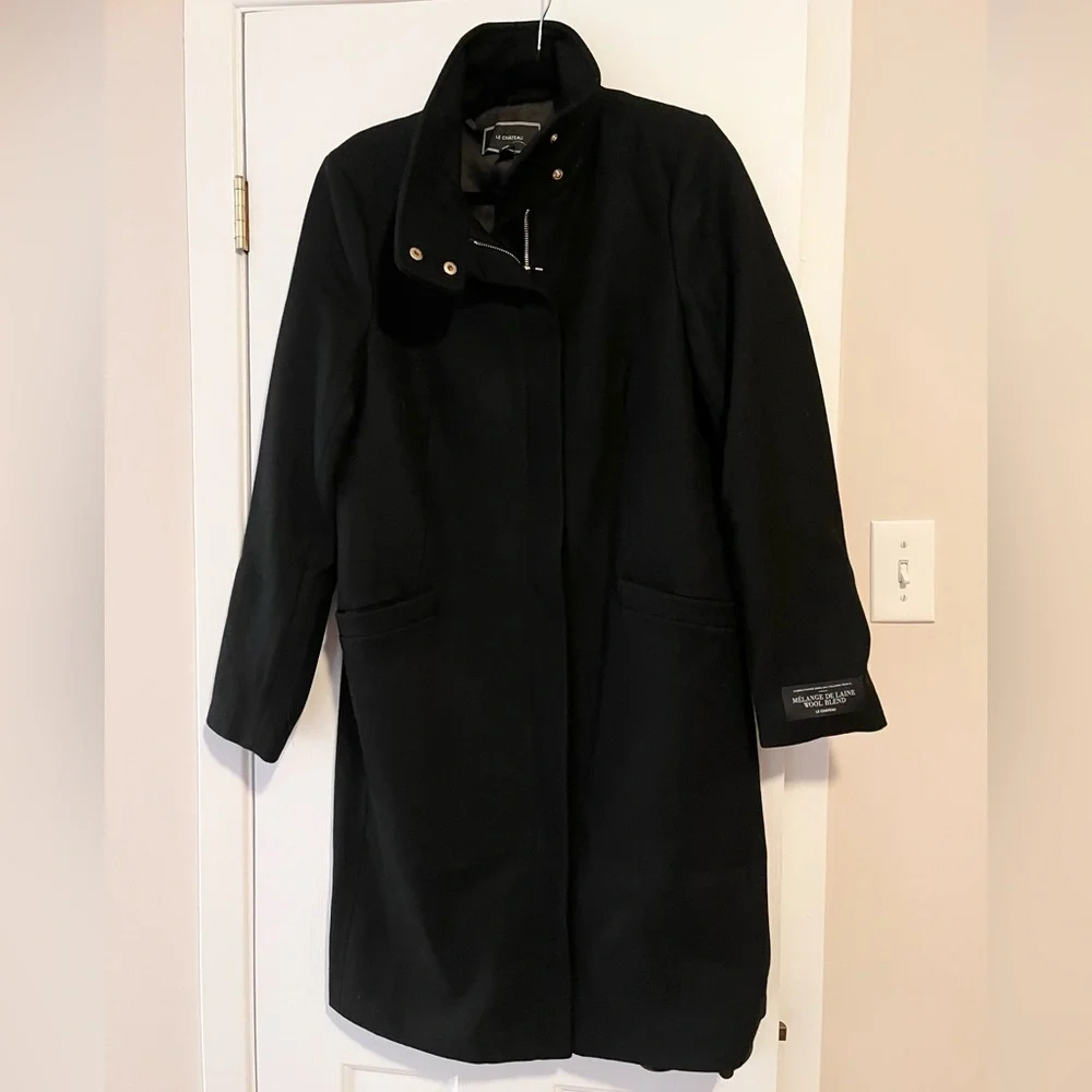 Le Chateau Classic Black Wool Blend Coat - Picture 2 of 7